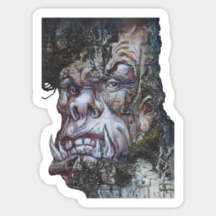 Eerie Forest Orc Head - Dark Fantasy Mixed Media Painting Sticker